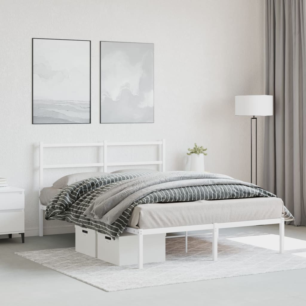 Metal Bed Frame without Mattress with Headboard White 135x190cm
