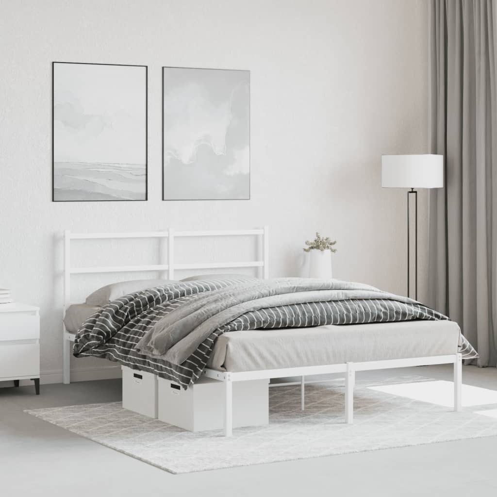 Metal Bed Frame without Mattress with Headboard White 140x190cm