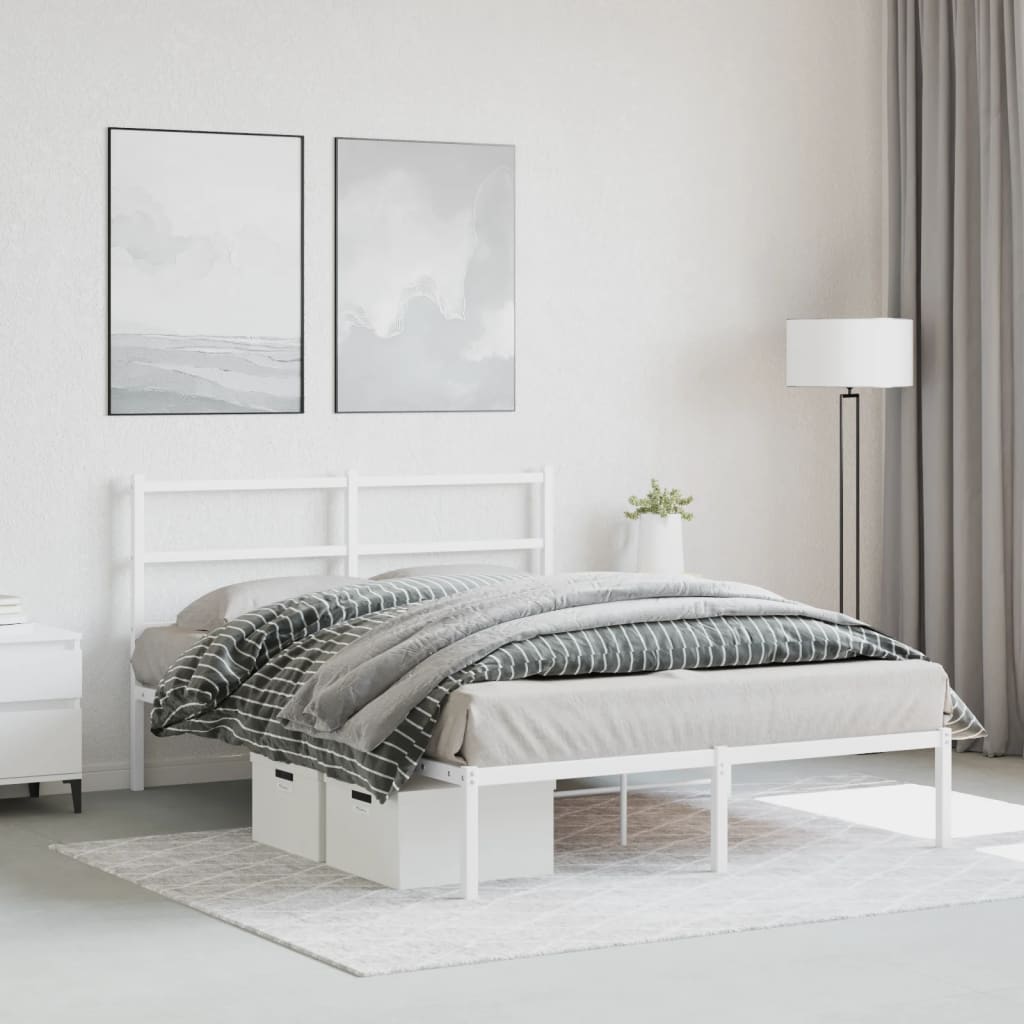 Metal Bed Frame without Mattress with Headboard White 140x200cm