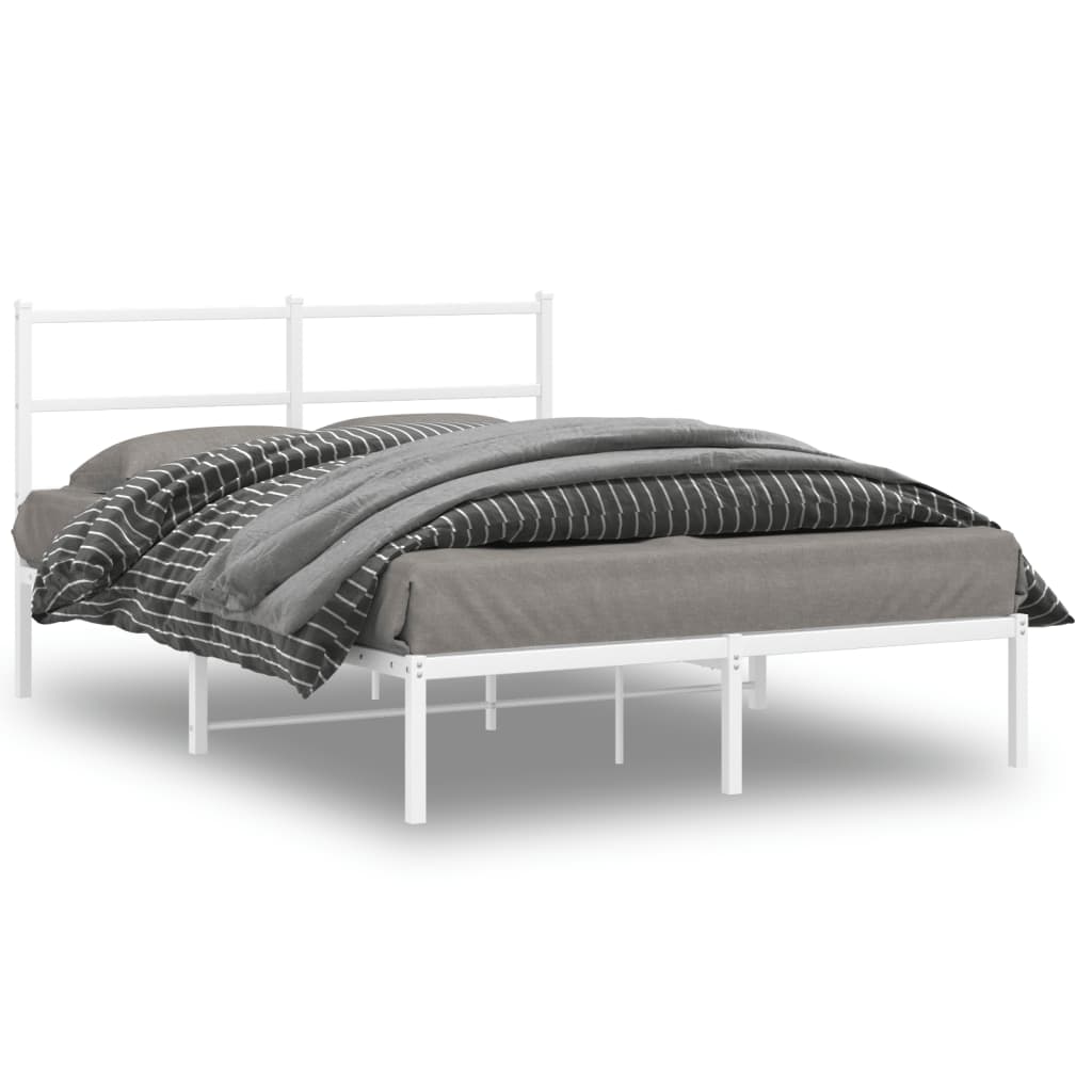 Metal Bed Frame without Mattress with Headboard White 140x200cm