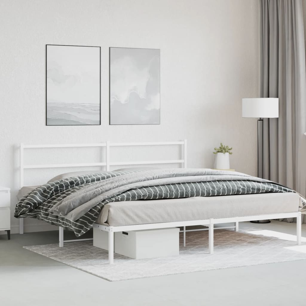 Metal Bed Frame without Mattress with Headboard White 183x213cm