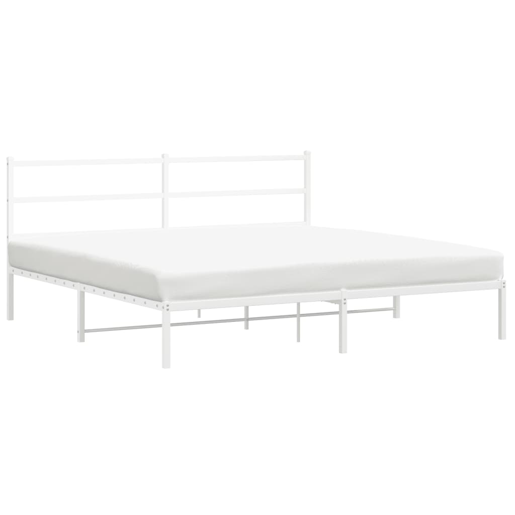 Metal Bed Frame without Mattress with Headboard White 200x200cm