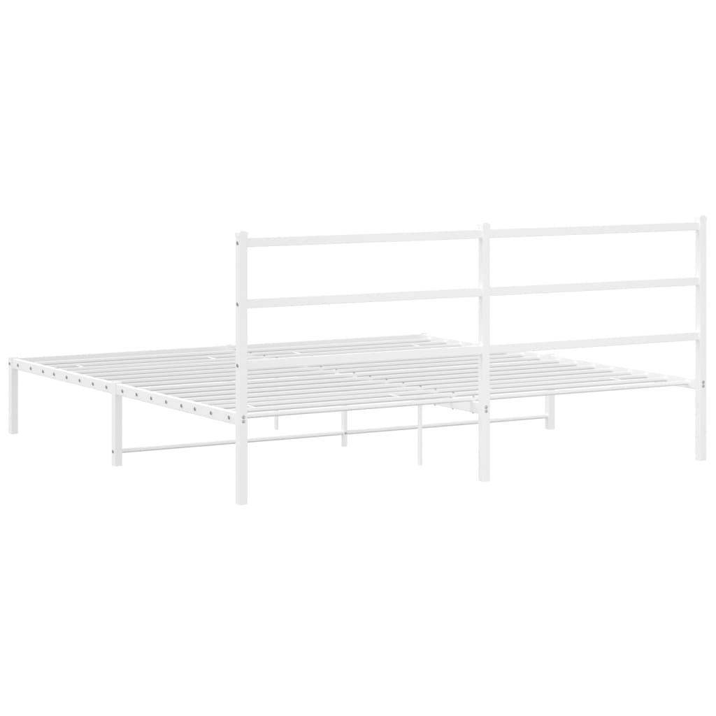 Metal Bed Frame without Mattress with Headboard White 200x200cm