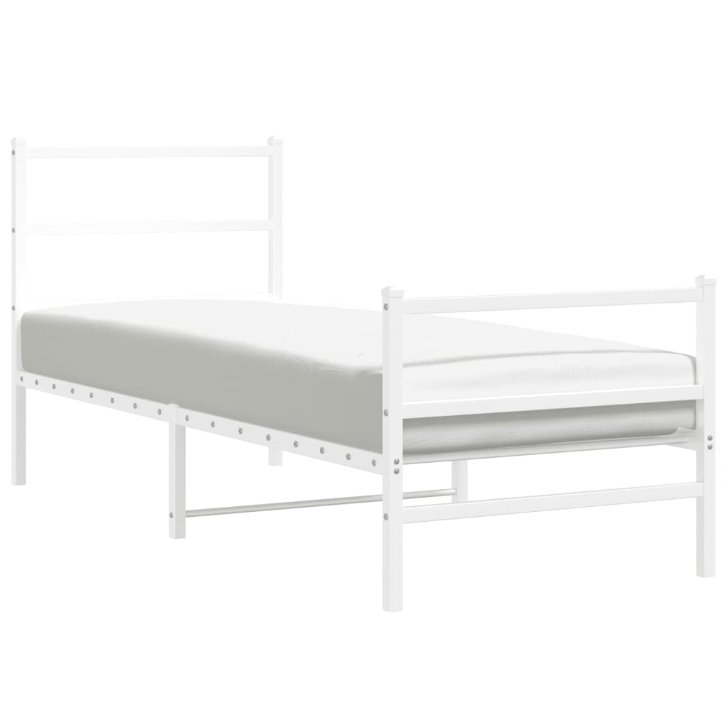Metal Bed Frame without Mattress with Footboard White 75x190cm