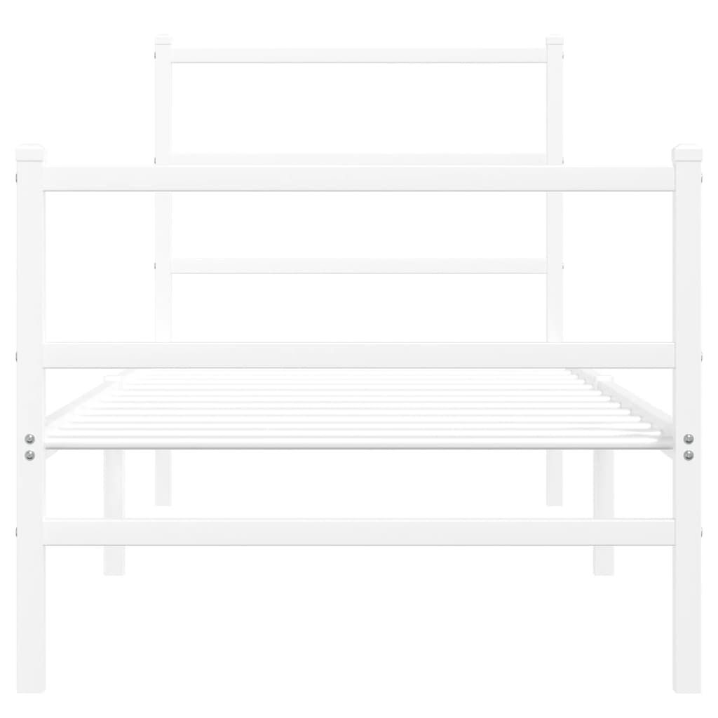 Metal Bed Frame without Mattress with Footboard White 75x190cm