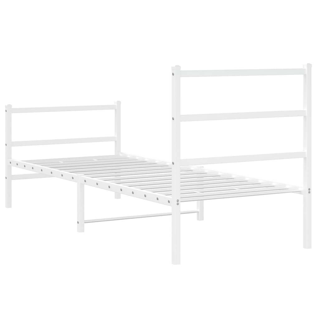 Metal Bed Frame without Mattress with Footboard White 75x190cm