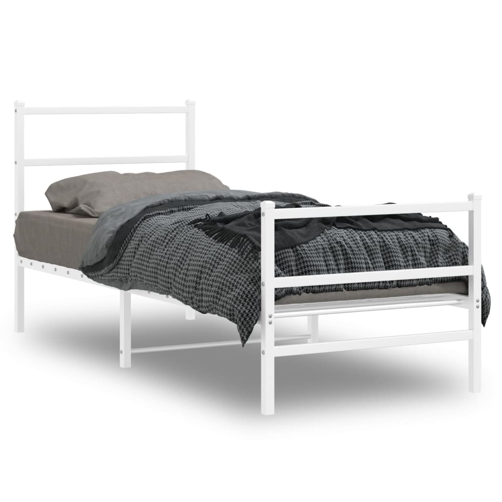 Metal Bed Frame without Mattress with Footboard White 75x190cm