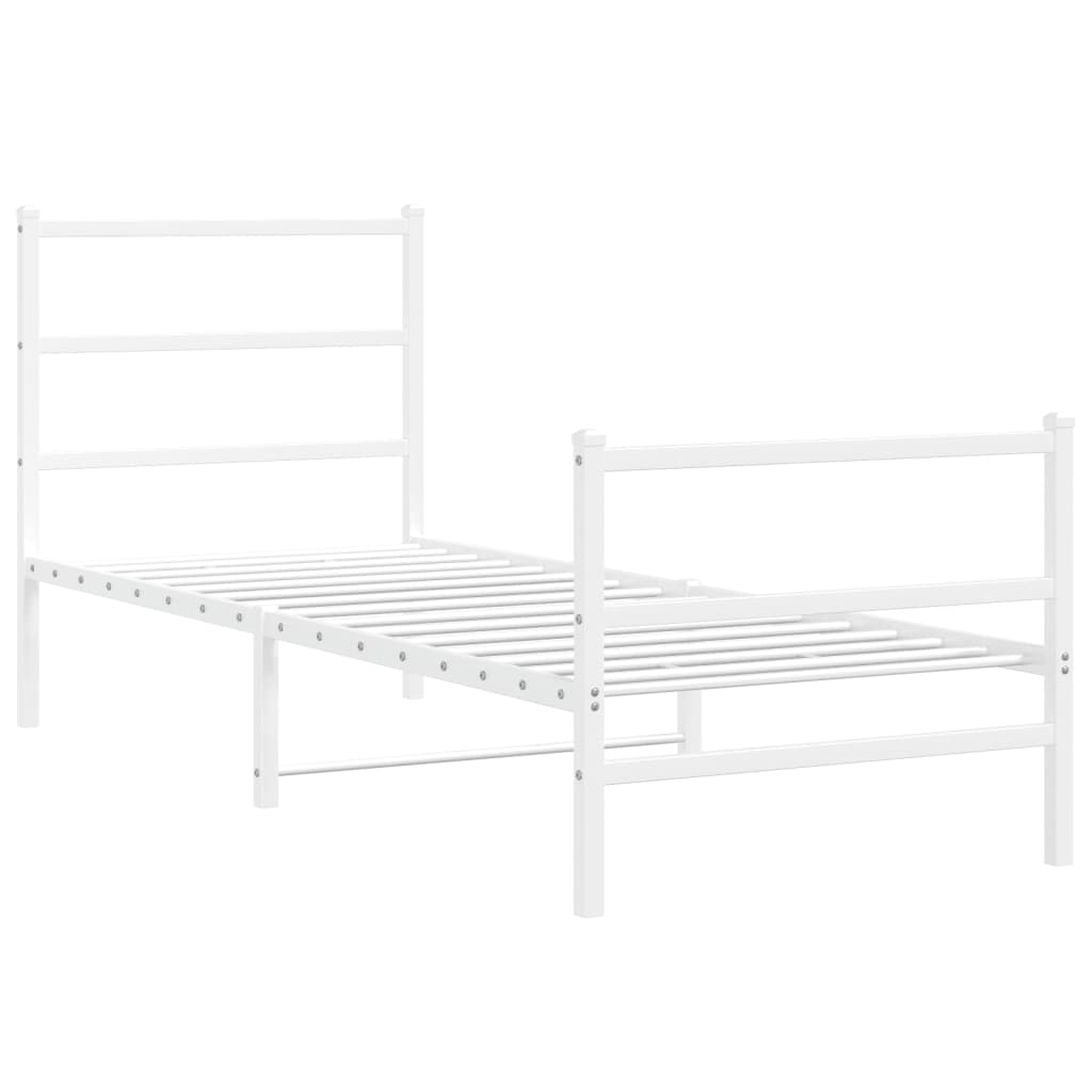 Metal Bed Frame without Mattress with Footboard White 80x200cm