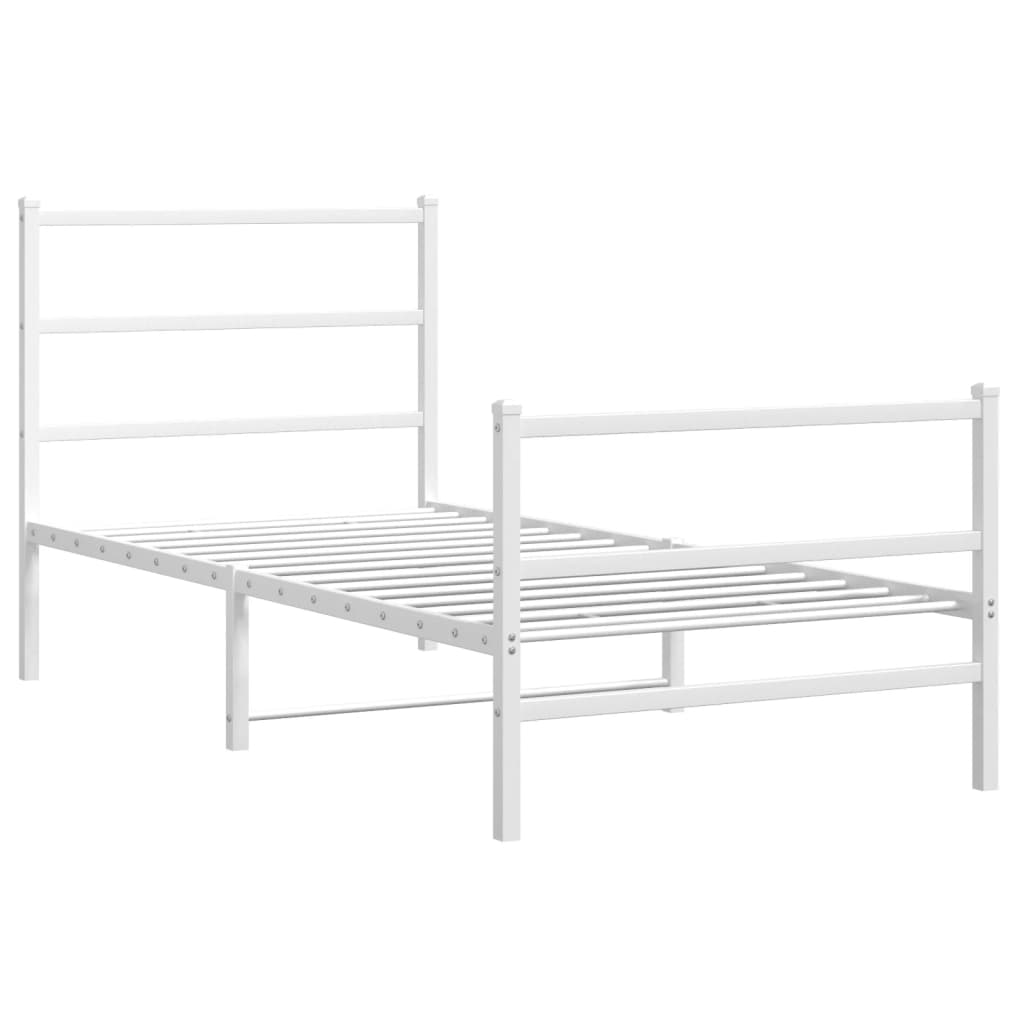 Metal Bed Frame without Mattress with Footboard White 90x190cm
