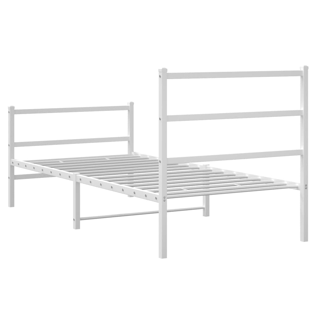 Metal Bed Frame without Mattress with Footboard White 90x190cm