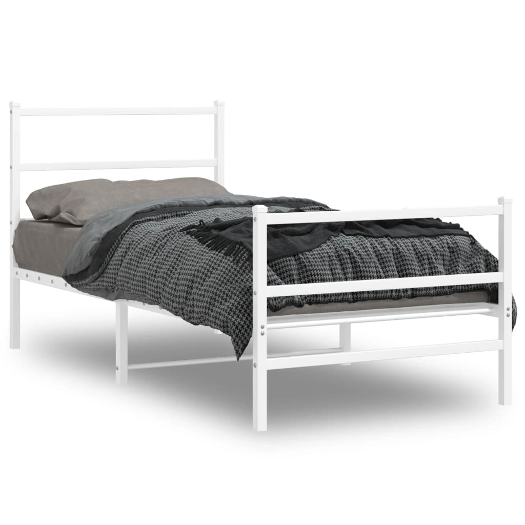 Metal Bed Frame without Mattress with Footboard White 90x190cm