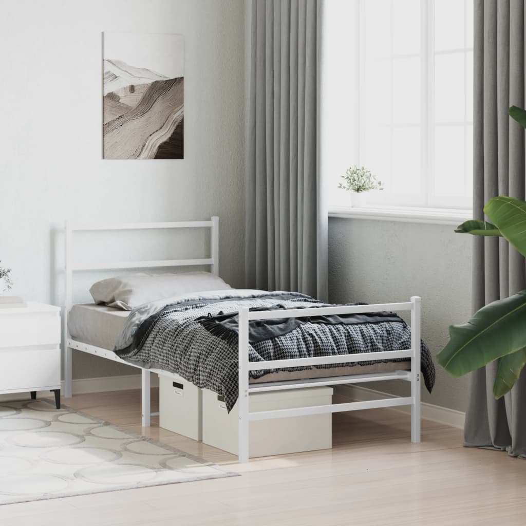 Metal Bed Frame without Mattress with Footboard White 90x200cm