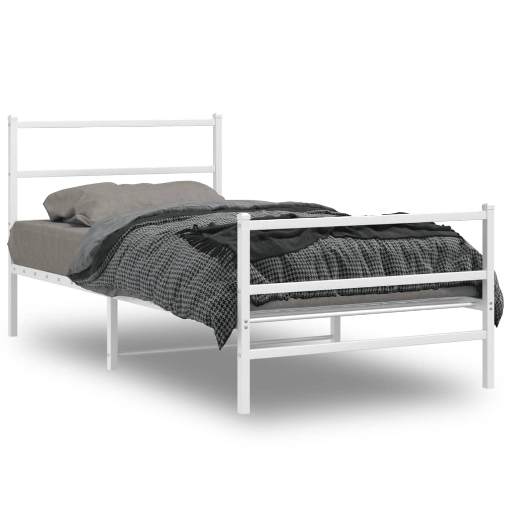 Metal Bed Frame without Mattress with Footboard White 100x190cm