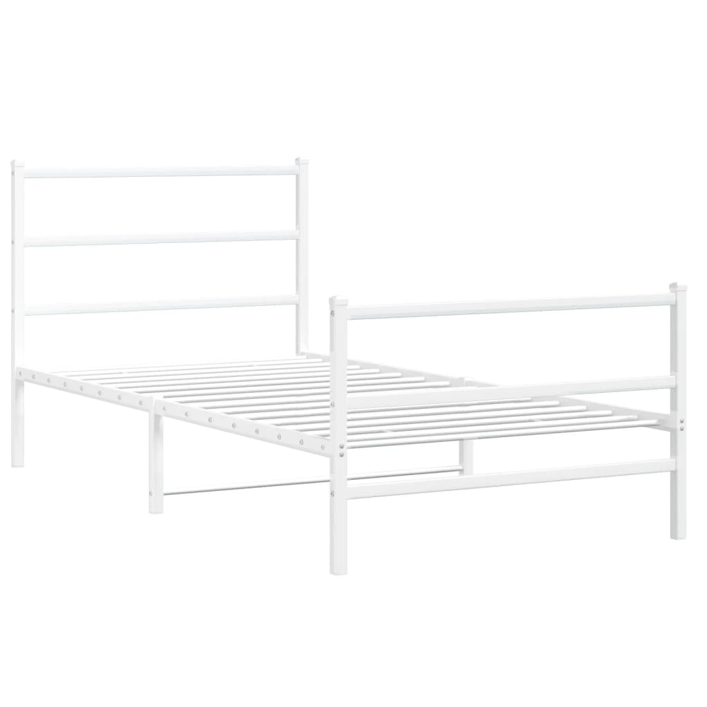 Metal Bed Frame without Mattress with Footboard White 100x190cm