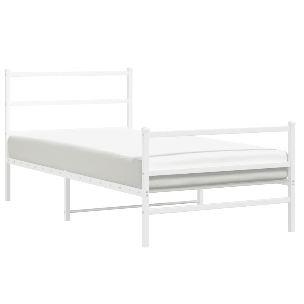 Metal Bed Frame without Mattress with Footboard White 100x190cm