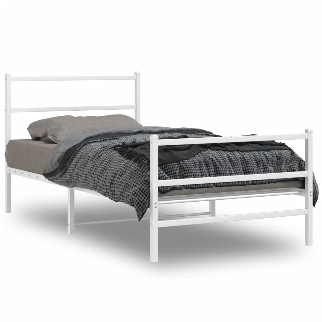 Metal Bed Frame without Mattress with Footboard White 100x200cm