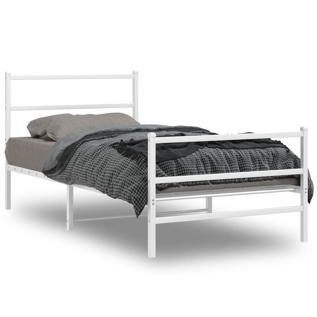 Metal Bed Frame without Mattress with Footboard White 107x203cm