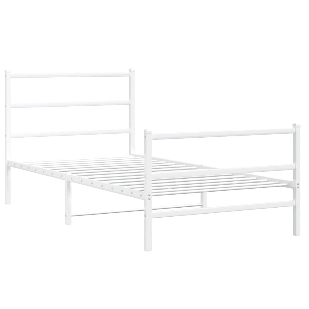Metal Bed Frame without Mattress with Footboard White 107x203cm