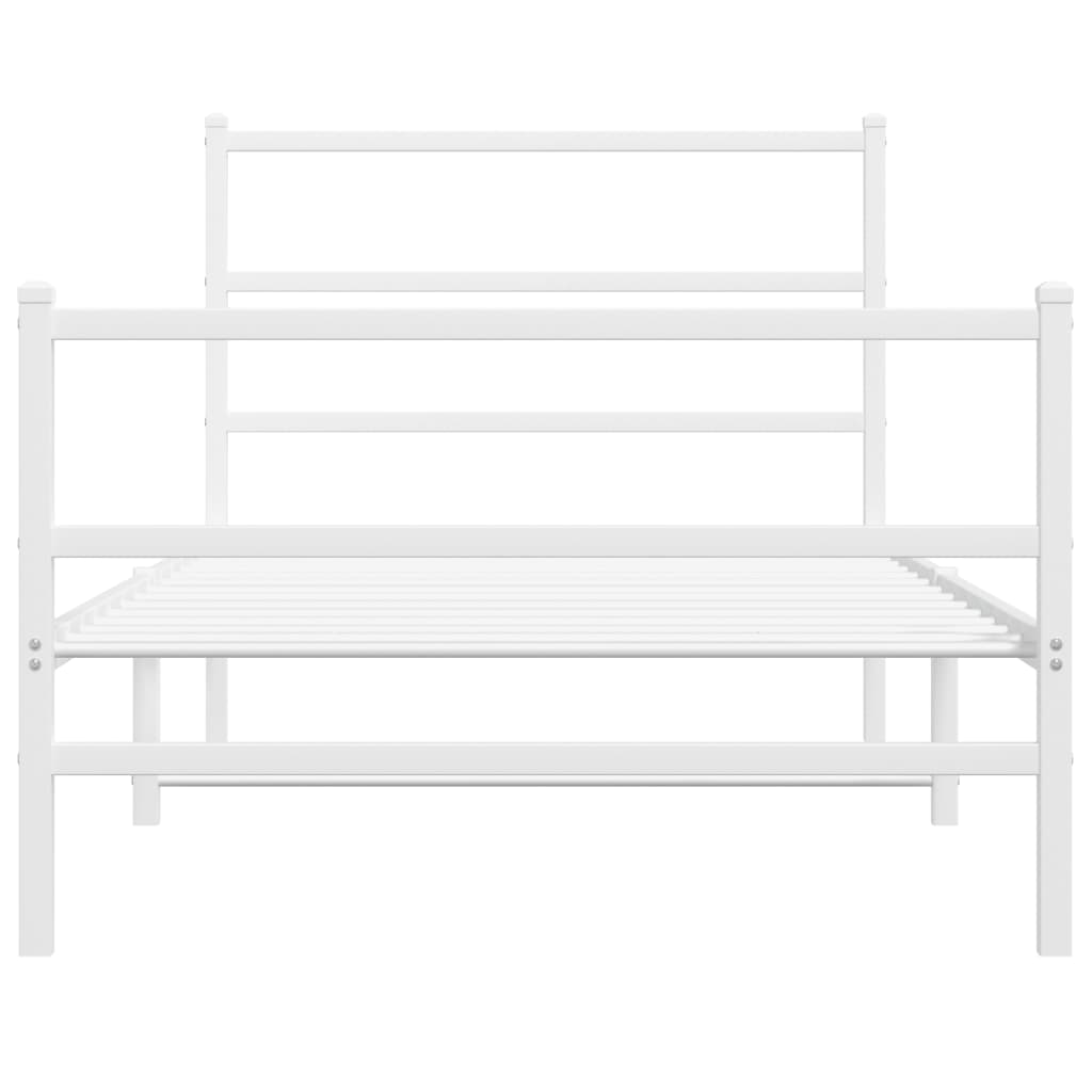 Metal Bed Frame without Mattress with Footboard White 107x203cm