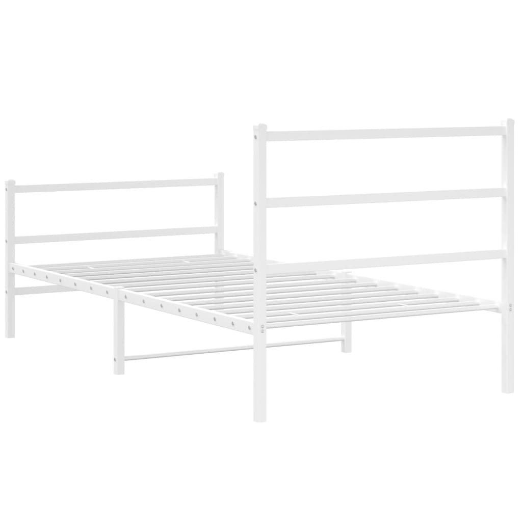 Metal Bed Frame without Mattress with Footboard White 107x203cm