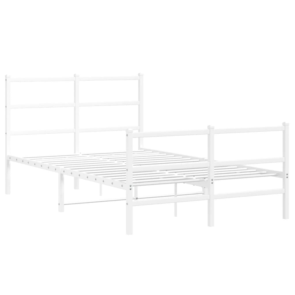 Metal Bed Frame without Mattress with Footboard White 120x190cm