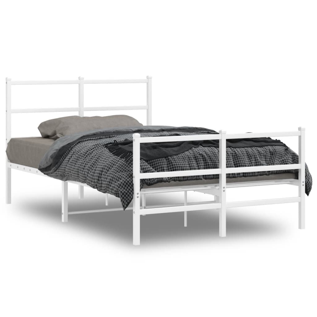 Metal Bed Frame without Mattress with Footboard White 120x200cm