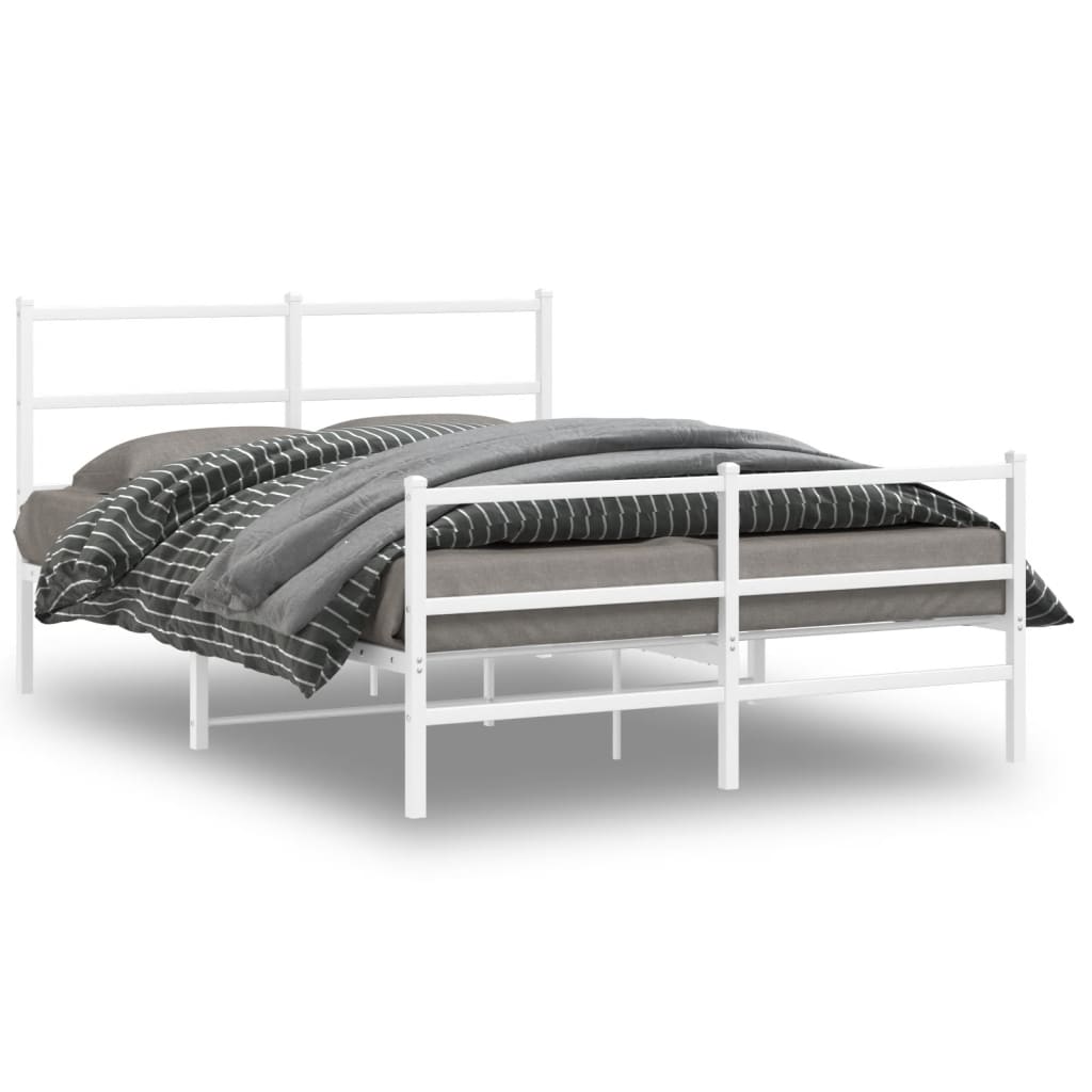 Metal Bed Frame without Mattress with Footboard White 135x190cm