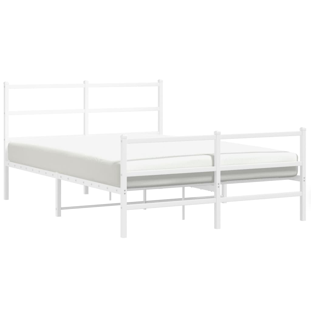 Metal Bed Frame without Mattress with Footboard White 135x190cm