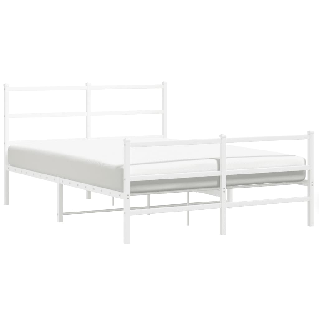 Metal Bed Frame without Mattress with Footboard White 140x190cm