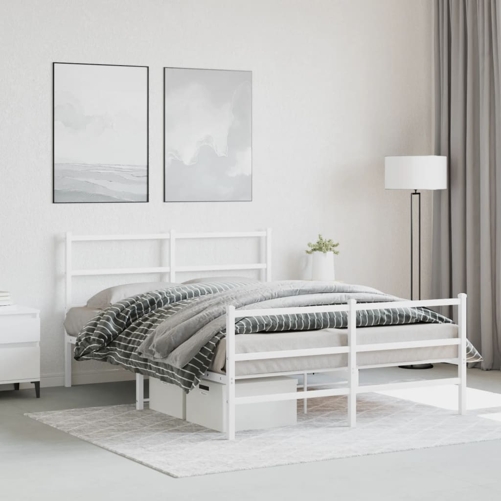 Metal Bed Frame without Mattress with Footboard White 140x190cm
