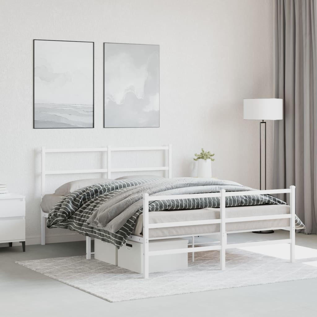 Metal Bed Frame without Mattress with Footboard White 140x200cm