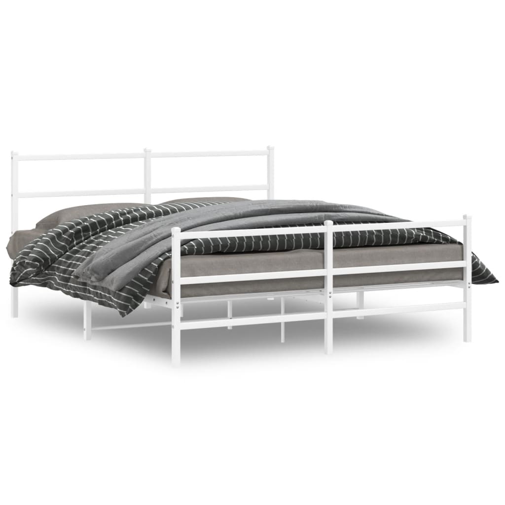 Metal Bed Frame without Mattress with Footboard White 150x200cm