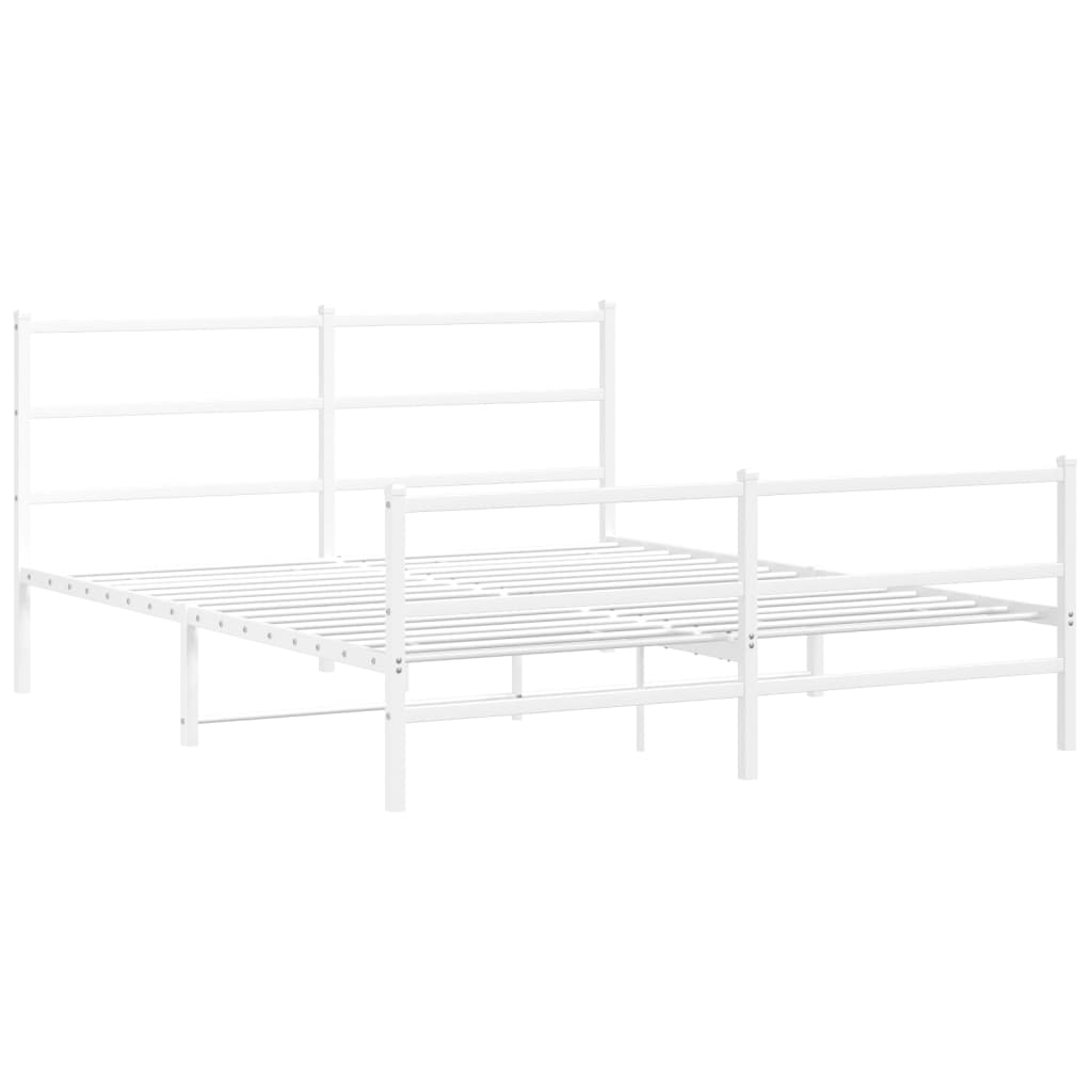 Metal Bed Frame without Mattress with Footboard White 150x200cm