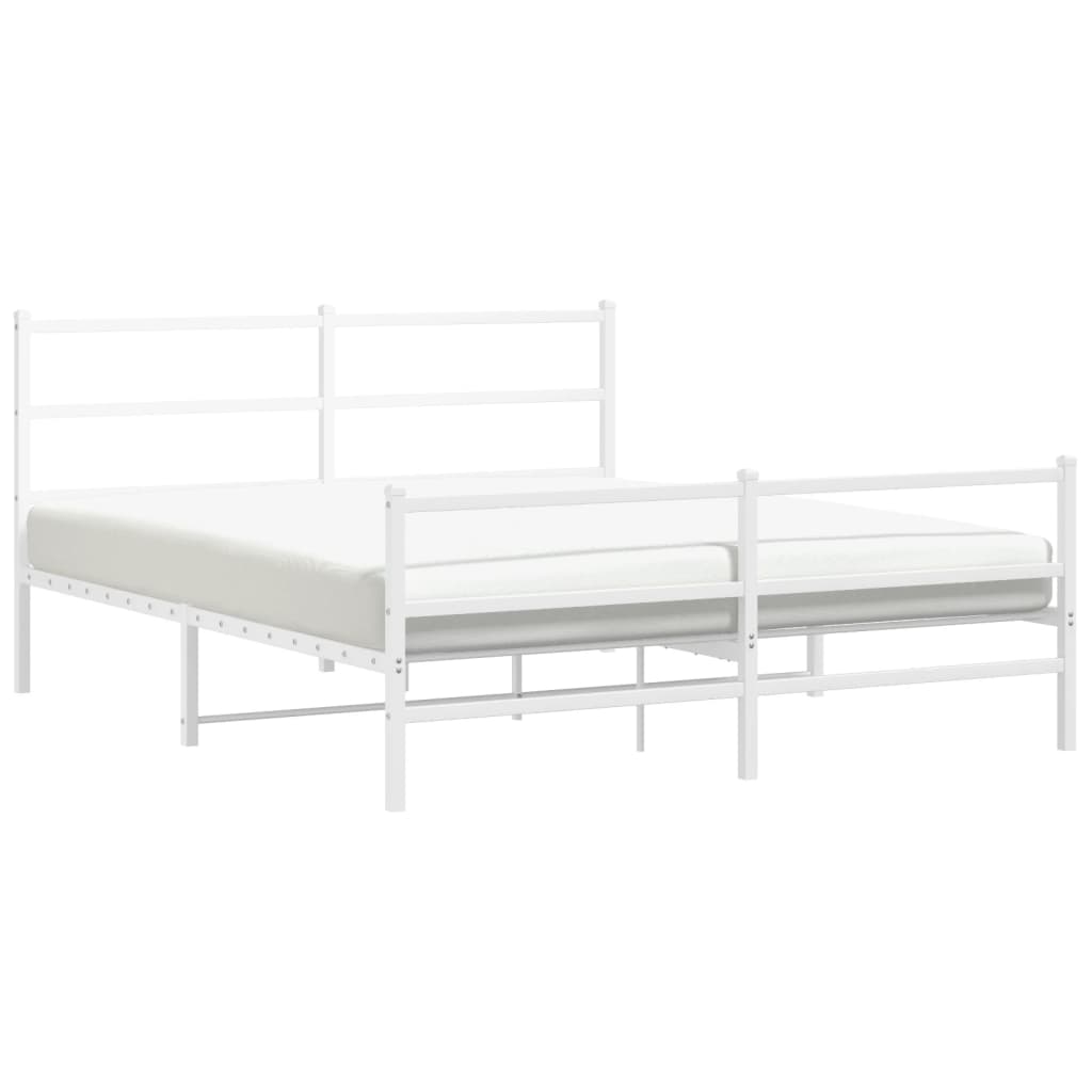 Metal Bed Frame without Mattress with Footboard White 150x200cm