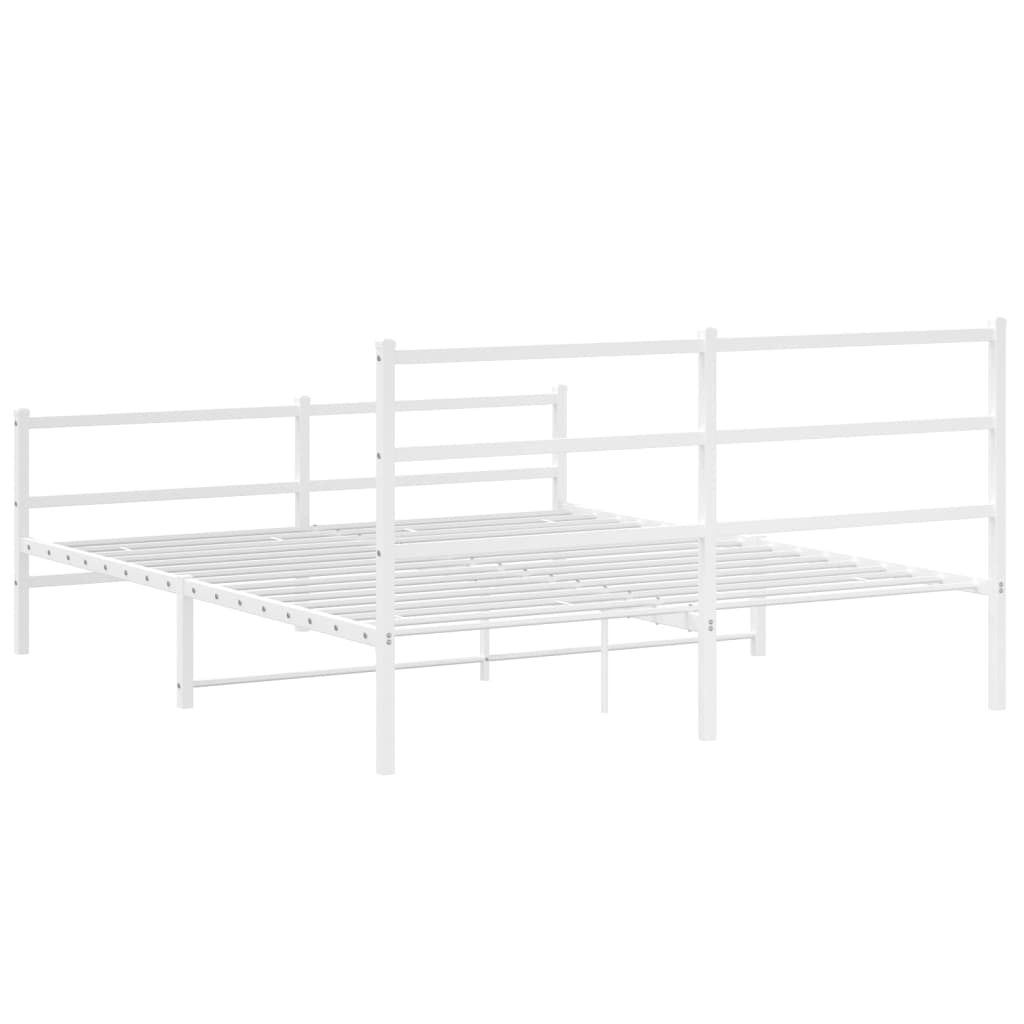 Metal Bed Frame without Mattress with Footboard White 150x200cm