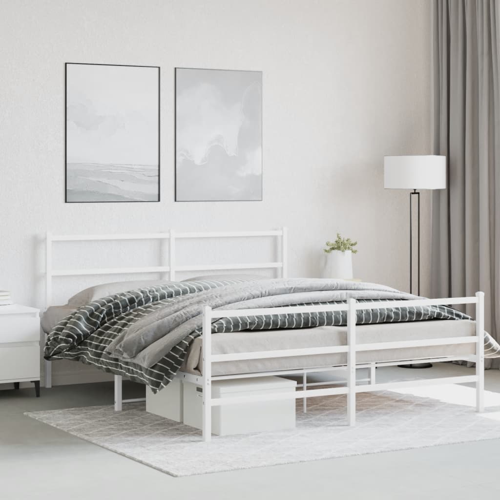 Metal Bed Frame without Mattress with Footboard White 150x200cm