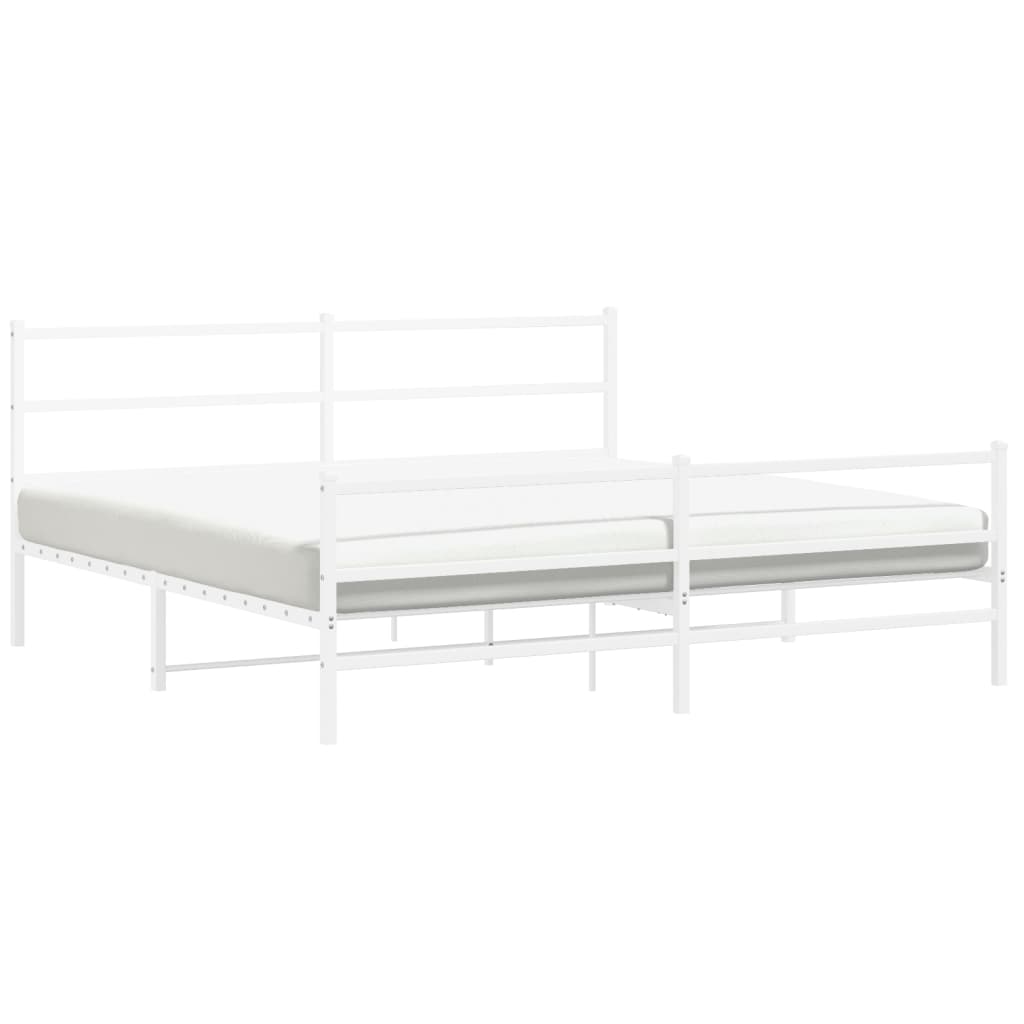 Metal Bed Frame without Mattress with Footboard White 183x213cm