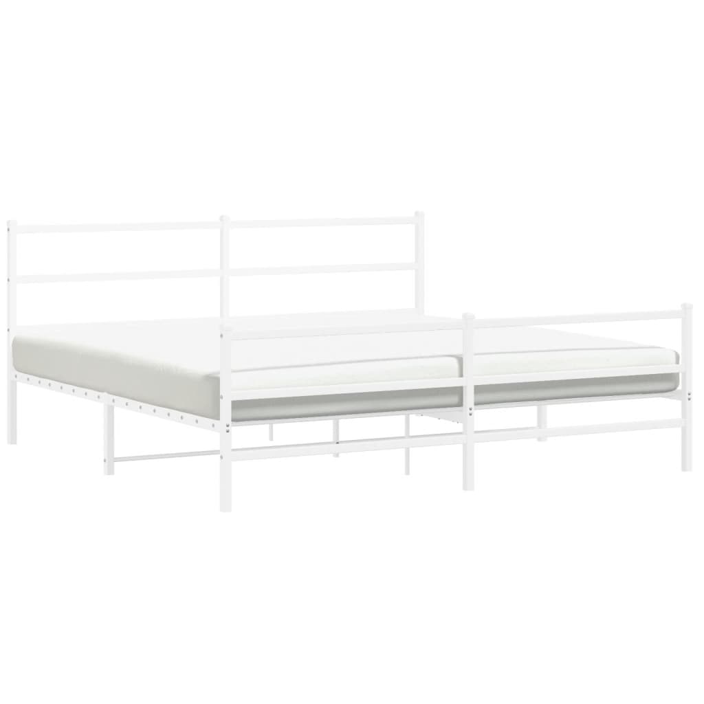 Metal Bed Frame without Mattress with Footboard White 193x203cm
