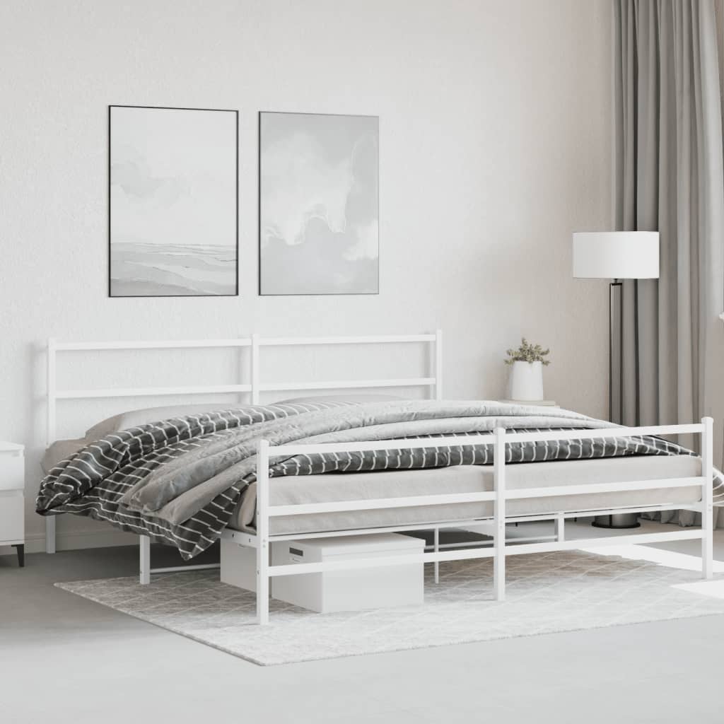 Metal Bed Frame without Mattress with Footboard White 200x200cm