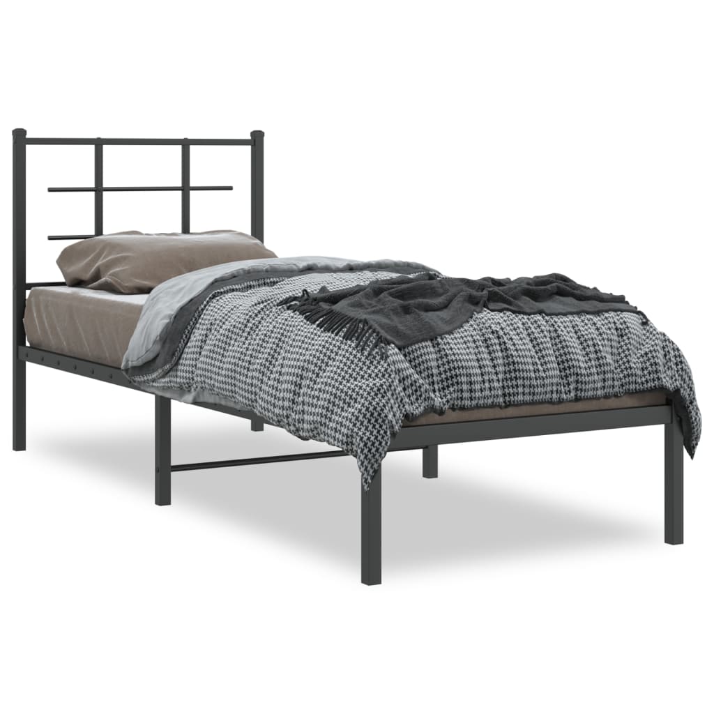 Metal Bed Frame without Mattress with Headboard Black 75x190cm