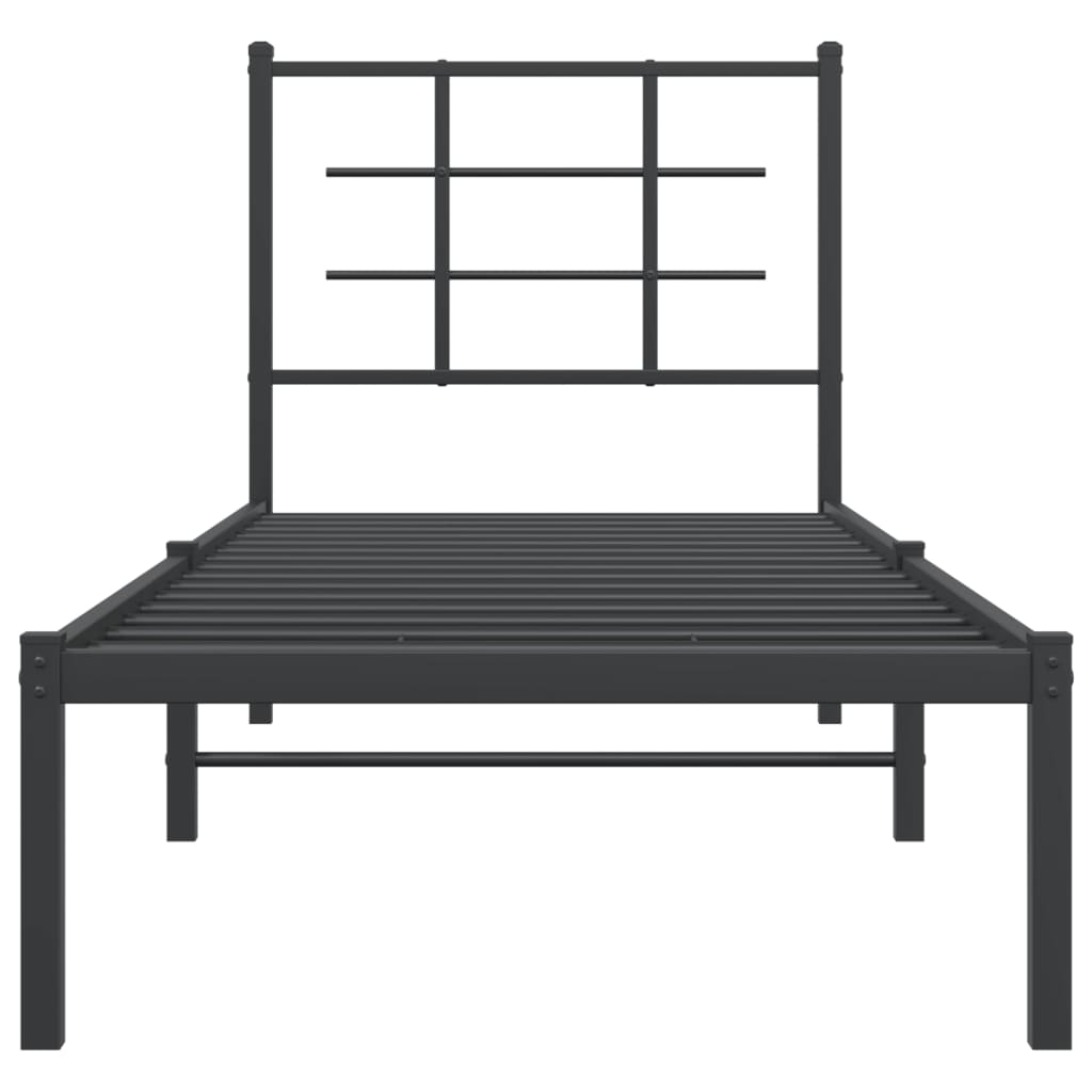 Metal Bed Frame without Mattress with Headboard Black 75x190cm