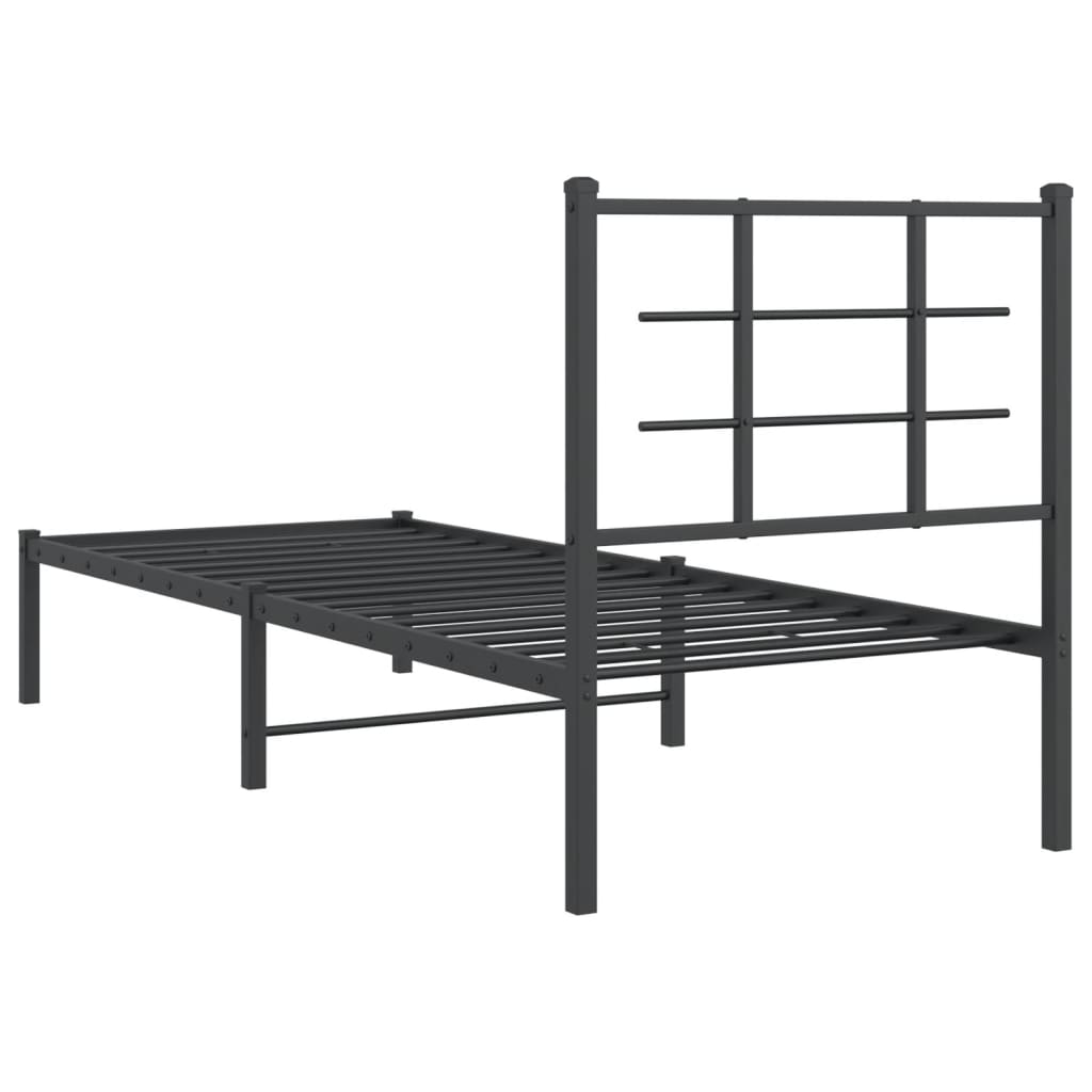 Metal Bed Frame without Mattress with Headboard Black 75x190cm