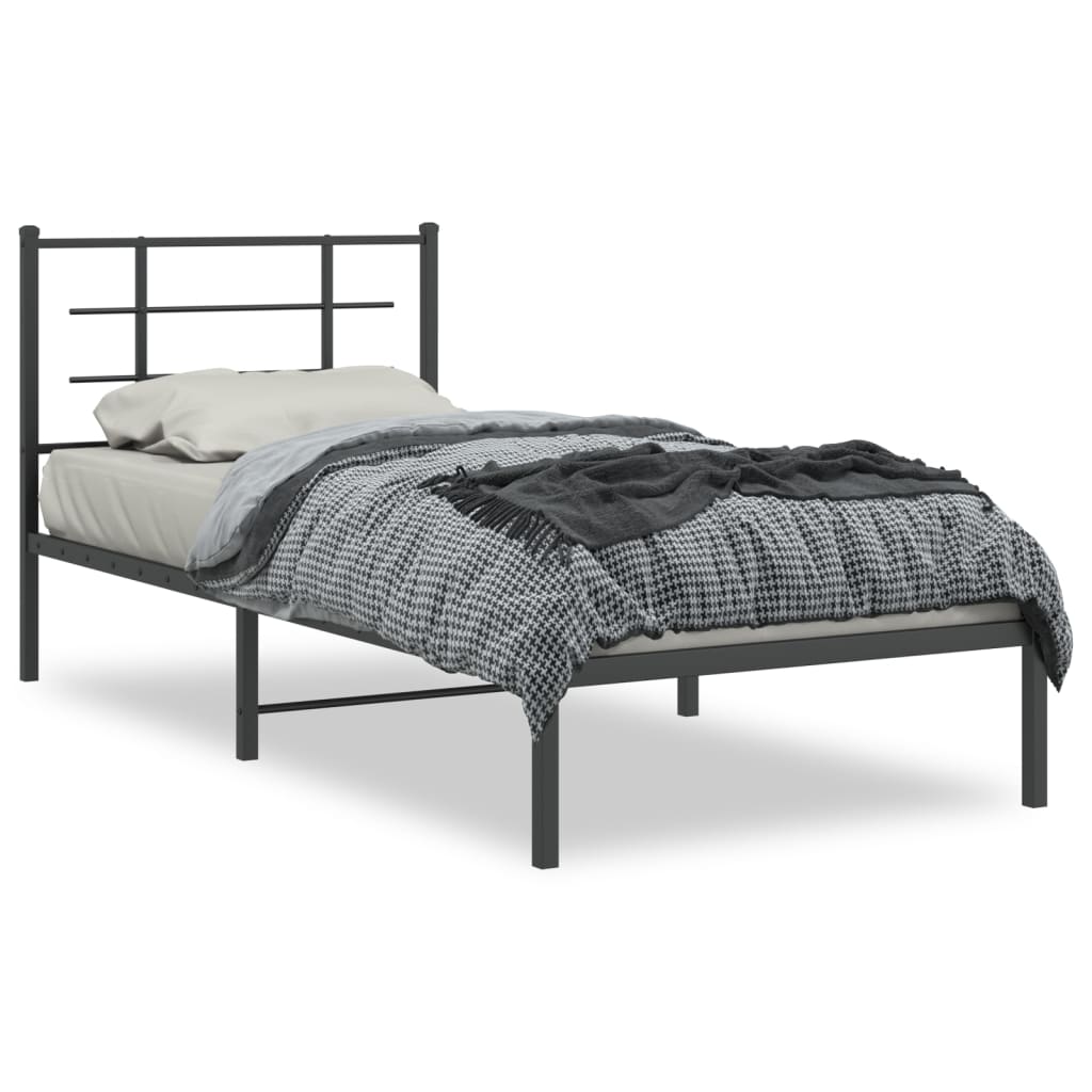 Metal Bed Frame without Mattress with Headboard Black 90x190cm