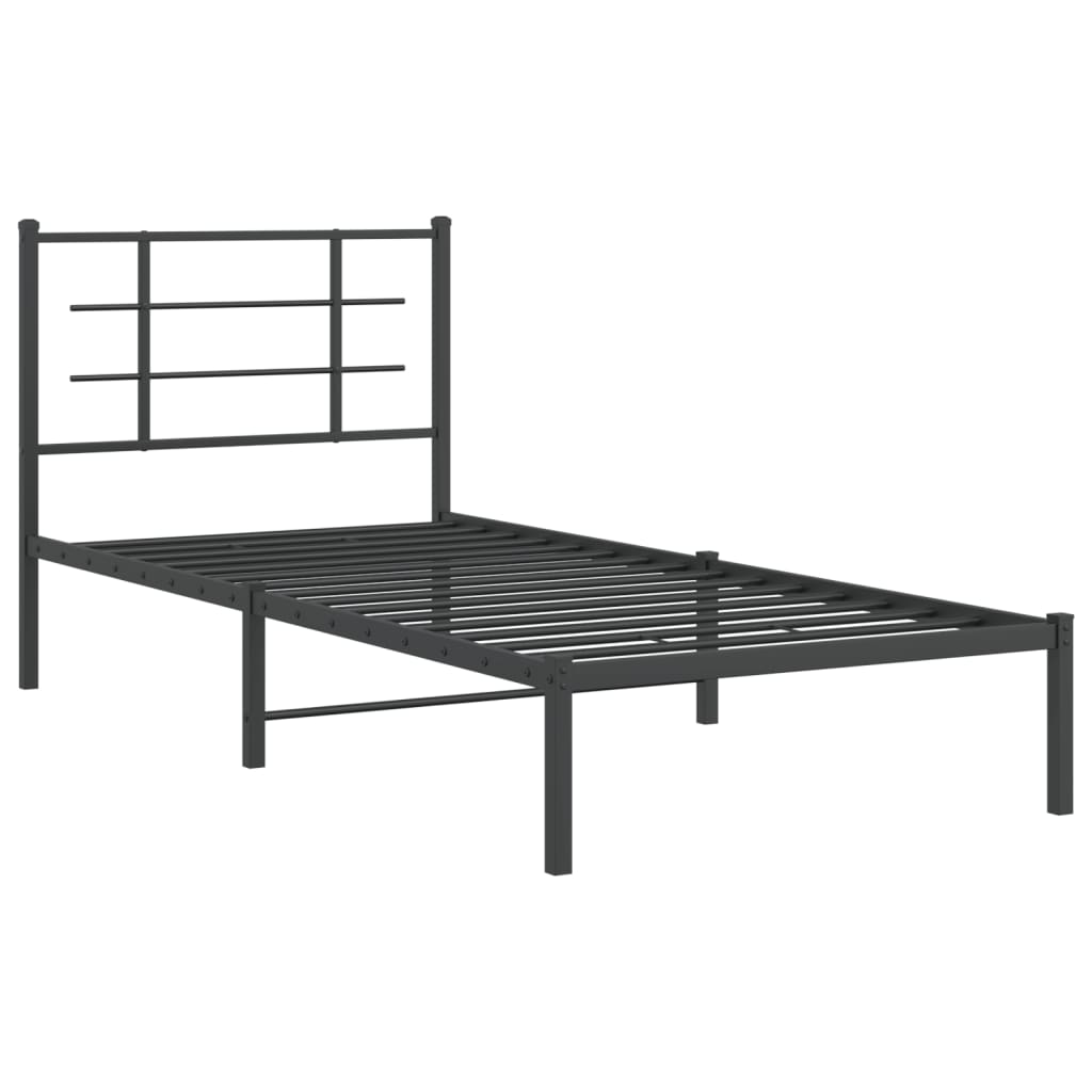 Metal Bed Frame without Mattress with Headboard Black 90x190cm