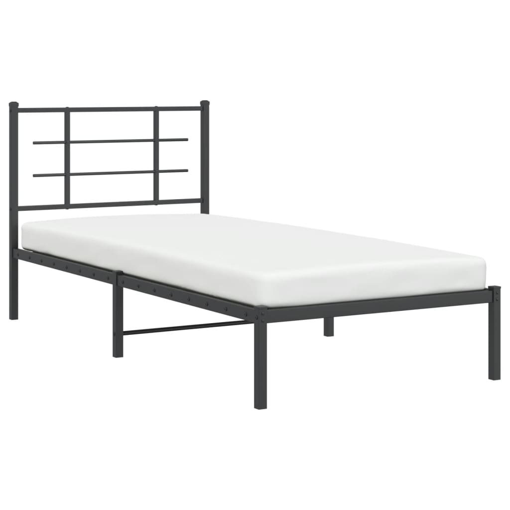 Metal Bed Frame without Mattress with Headboard Black 90x190cm