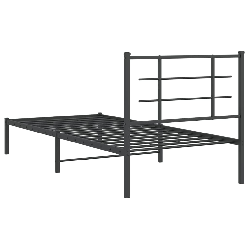 Metal Bed Frame without Mattress with Headboard Black 90x190cm