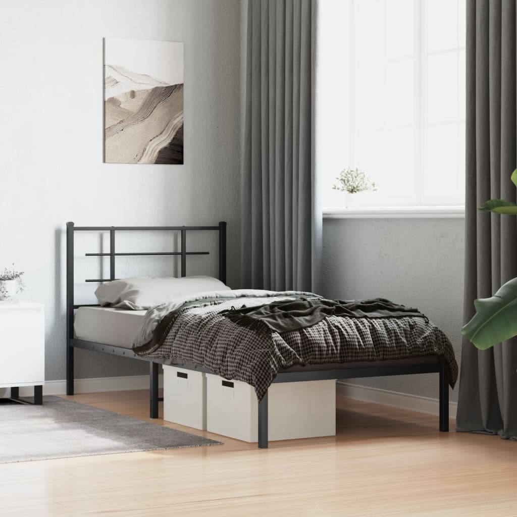 Metal Bed Frame without Mattress with Headboard Black 90x190cm