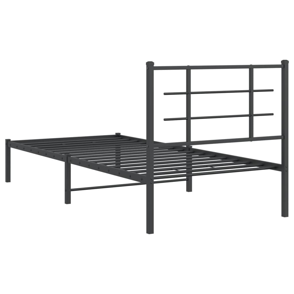 Metal Bed Frame without Mattress with Headboard Black 90x200cm