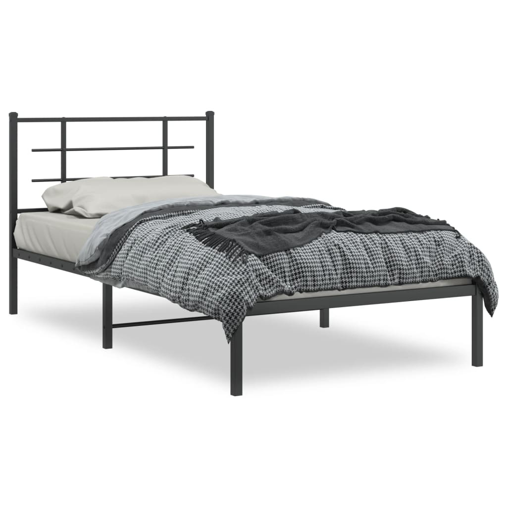 Metal Bed Frame without Mattress with Headboard Black 107x203cm