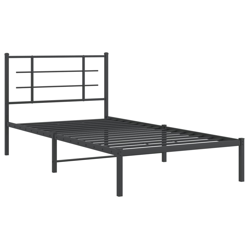 Metal Bed Frame without Mattress with Headboard Black 107x203cm